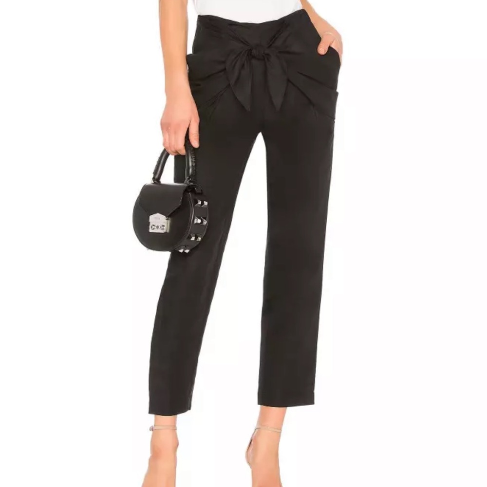 Revolve Frame Overlap Front Knot Linen-Blend High Rise Straight Leg Pants
